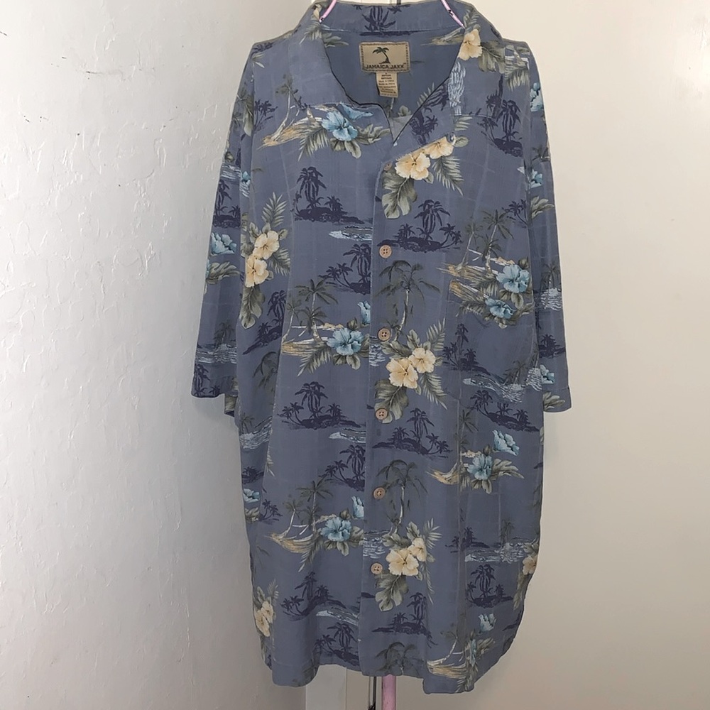 🎁Like New Vintage Jamaica Jaxx Men's Blue/White Silk Jamaican Shirt- Large